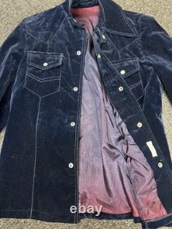 1960s True Vintage Suede Button Up Jacket Navy Rare Western Large Rockabilly