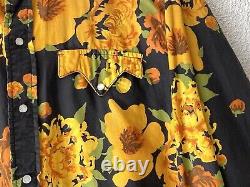 1960s vtg PENNEY's RANCHCRAFT blk FLORAL WESTERN SHIRT 16 1/2 M/L Cotton Ranch