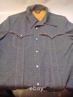 1970's M. R. Lee Vintage Denim Western Pearl Snaps Jacket L-R Work Shirt Made USA