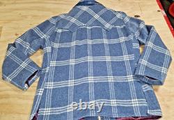 1970's Pioneer Wear Blue Wool Plaid Western Zip Jacket Size 42 leather collar