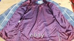 1970's Pioneer Wear Blue Wool Plaid Western Zip Jacket Size 42 leather collar