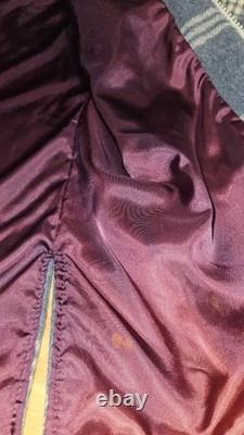 1970's Pioneer Wear Blue Wool Plaid Western Zip Jacket Size 42 leather collar