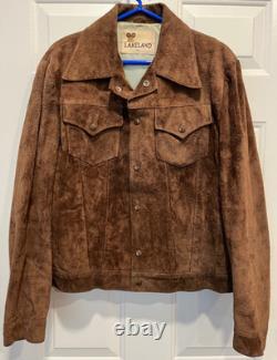 1970's Trucker Jacket LAKELAND Brown Suede Type III Western Pattern Size Lg 42