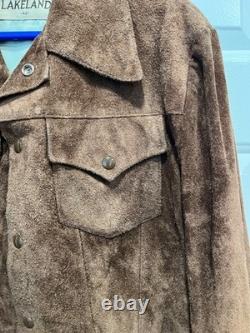 1970's Trucker Jacket LAKELAND Brown Suede Type III Western Pattern Size Lg 42