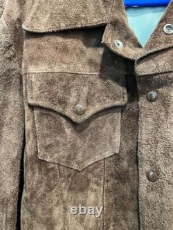 1970's Trucker Jacket LAKELAND Brown Suede Type III Western Pattern Size Lg 42