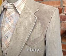 1970s Western Suit Jacket Men's Vintage Beige Corduroy & Suede CIRCLE S Size 42L
