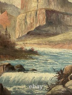 19th-20thC Antique Early American Plein Air Landscape Wildlife Stag Painting