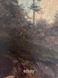 19th-20thC Antique Early American Plein Air Landscape Wildlife Stag Painting