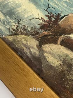 19th-20thC Antique Early American Plein Air Landscape Wildlife Stag Painting