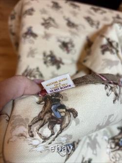2 Vintage Cowboy Western Horse Twin Comforters & 2 Large Shams For 19x25 Pillows