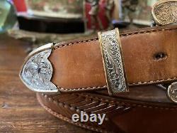 3.25 XL VOGT elk creek Sterling Silver 14K Belt Buckle 1.5-34-36