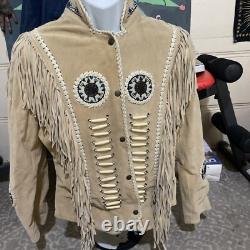3b West Vintage Leather Beaded Native American Cos Size Large Western