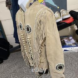 3b West Vintage Leather Beaded Native American Cos Size Large Western