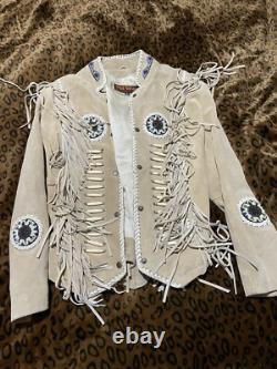 3b West Vintage Leather Beaded Native American Cos Size Large Western