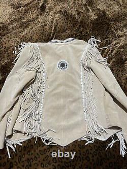 3b West Vintage Leather Beaded Native American Cos Size Large Western