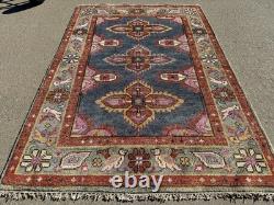 4x6 PINK BLUE HANDMADE WOOL RUG handwoven geometric soft new oushak heriz carpet