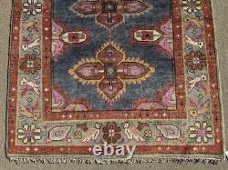 4x6 PINK BLUE HANDMADE WOOL RUG handwoven geometric soft new oushak heriz carpet