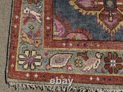 4x6 PINK BLUE HANDMADE WOOL RUG handwoven geometric soft new oushak heriz carpet
