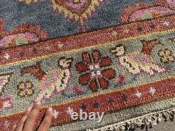 4x6 PINK BLUE HANDMADE WOOL RUG handwoven geometric soft new oushak heriz carpet