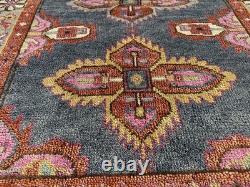 4x6 PINK BLUE HANDMADE WOOL RUG handwoven geometric soft new oushak heriz carpet