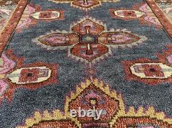 4x6 PINK BLUE HANDMADE WOOL RUG handwoven geometric soft new oushak heriz carpet
