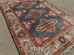 4x6 PINK BLUE HANDMADE WOOL RUG handwoven geometric soft new oushak heriz carpet