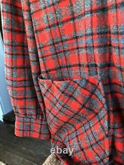 50's Mens Pendleton Topster Wool 3 Button Jacket Mens Sz L Large Red/Gray Plaid