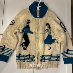 50s Hand Knit Cowichan Style Sweater Swing Dance Square Western Music Large VTG