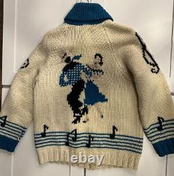 50s Hand Knit Cowichan Style Sweater Swing Dance Square Western Music Large VTG