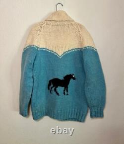 60's Cowichan Style Western Horse Zip-Up Heavyweight Sweater Jacket Unisex XL