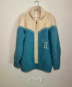 60's Cowichan Style Western Horse Zip-Up Heavyweight Sweater Jacket Unisex XL