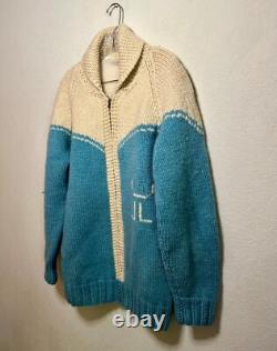 60's Cowichan Style Western Horse Zip-Up Heavyweight Sweater Jacket Unisex XL