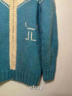 60's Cowichan Style Western Horse Zip-Up Heavyweight Sweater Jacket Unisex XL