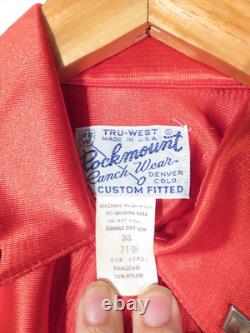 60s/70s Red Satin Rockmount Pearl Snap Fringe Studded Womens Western Size L