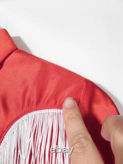 60s/70s Red Satin Rockmount Pearl Snap Fringe Studded Womens Western Size L