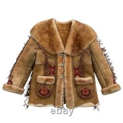 70's Arturo Arocha Mealys Pitic Shearling Native American Western Jacket Coat, L