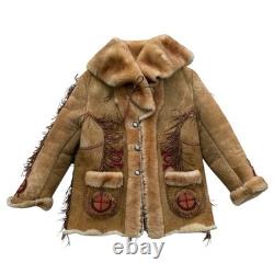 70's Arturo Arocha Mealys Pitic Shearling Native American Western Jacket Coat, L