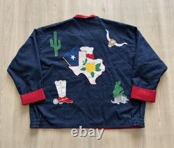 70s 80s Custom Handmade Applique Western Jacket Sz L Alamo Texas Bluebonnets
