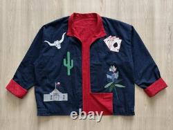 70s 80s Custom Handmade Applique Western Jacket Sz L Alamo Texas Bluebonnets