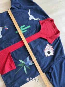 70s 80s Custom Handmade Applique Western Jacket Sz L Alamo Texas Bluebonnets