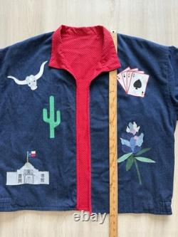 70s 80s Custom Handmade Applique Western Jacket Sz L Alamo Texas Bluebonnets