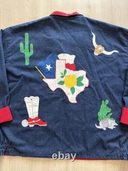 70s 80s Custom Handmade Applique Western Jacket Sz L Alamo Texas Bluebonnets