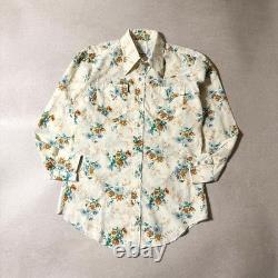 70s HBARC Ivory Flower Pattern Western Shirt L 16-33