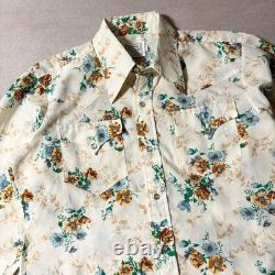 70s HBARC Ivory Flower Pattern Western Shirt L 16-33