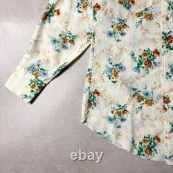 70s HBARC Ivory Flower Pattern Western Shirt L 16-33