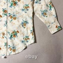 70s HBARC Ivory Flower Pattern Western Shirt L 16-33