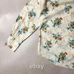 70s HBARC Ivory Flower Pattern Western Shirt L 16-33