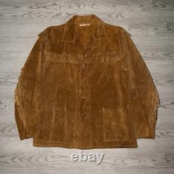 80's VTG Berco Brown Buckskin Suede Western Fringe jacket leather buttons Large