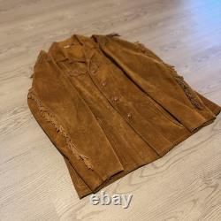 80's VTG Berco Brown Buckskin Suede Western Fringe jacket leather buttons Large
