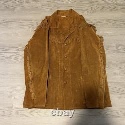 80's VTG Berco Brown Buckskin Suede Western Fringe jacket leather buttons Large